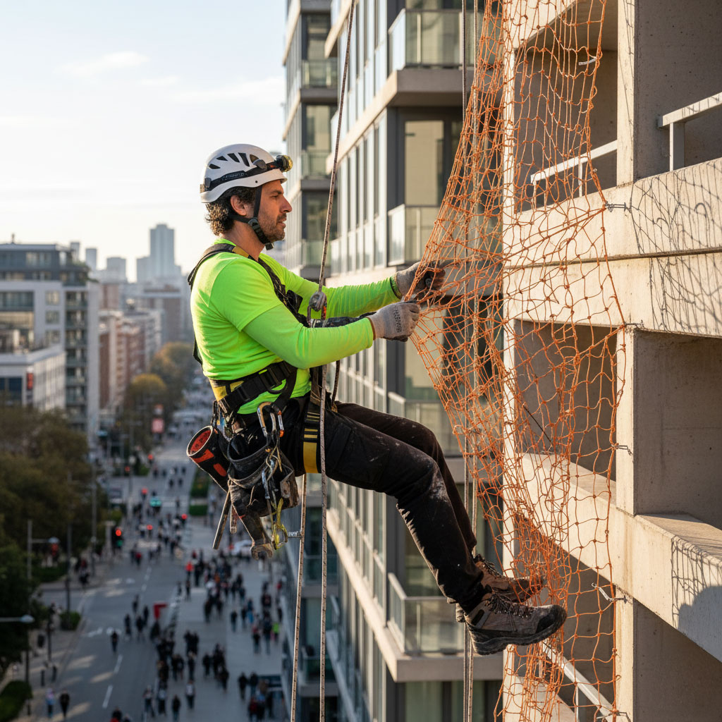 Instalación de malla de seguridad en fachadas en Barcelona