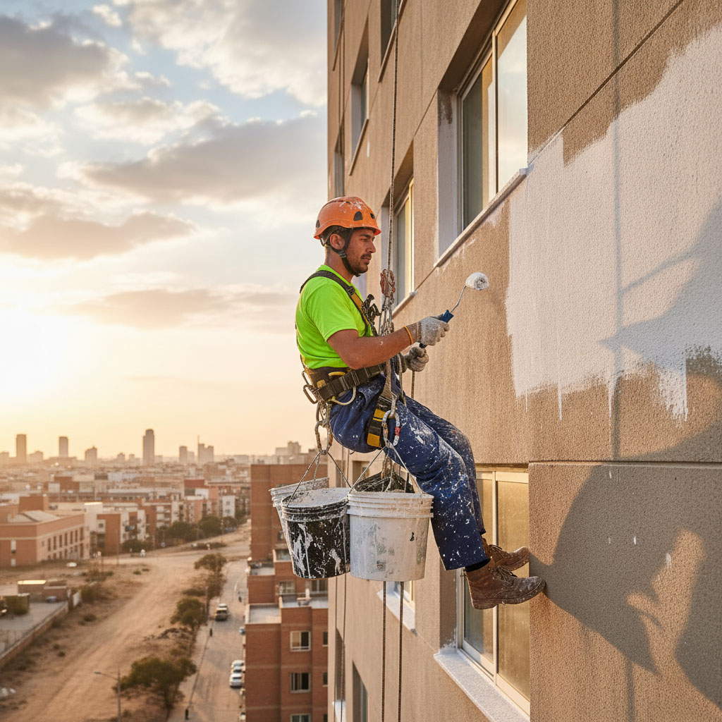 Persona pintando la fachada de un edificio