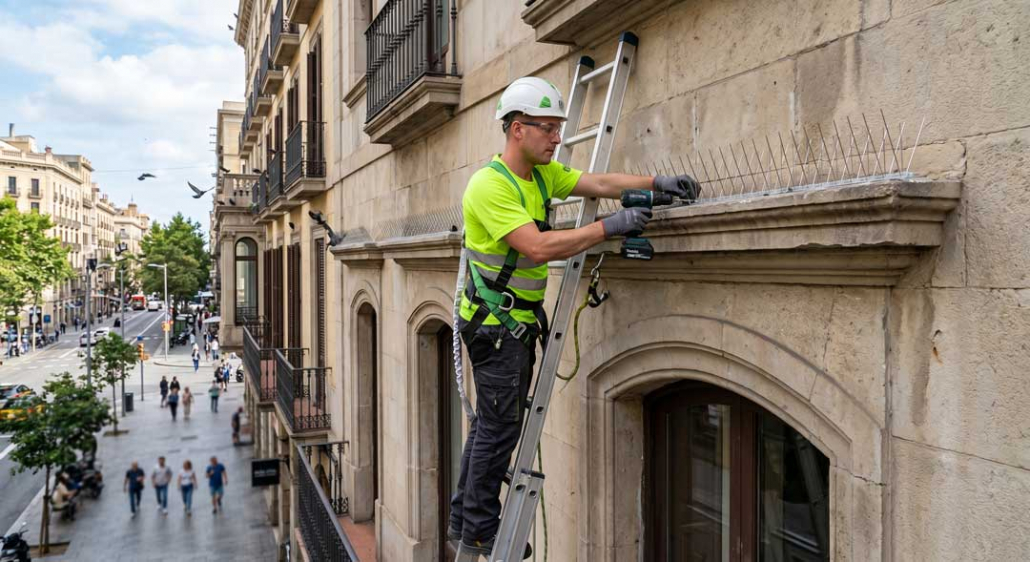Persona-instalando-un-sistema-antipalomas